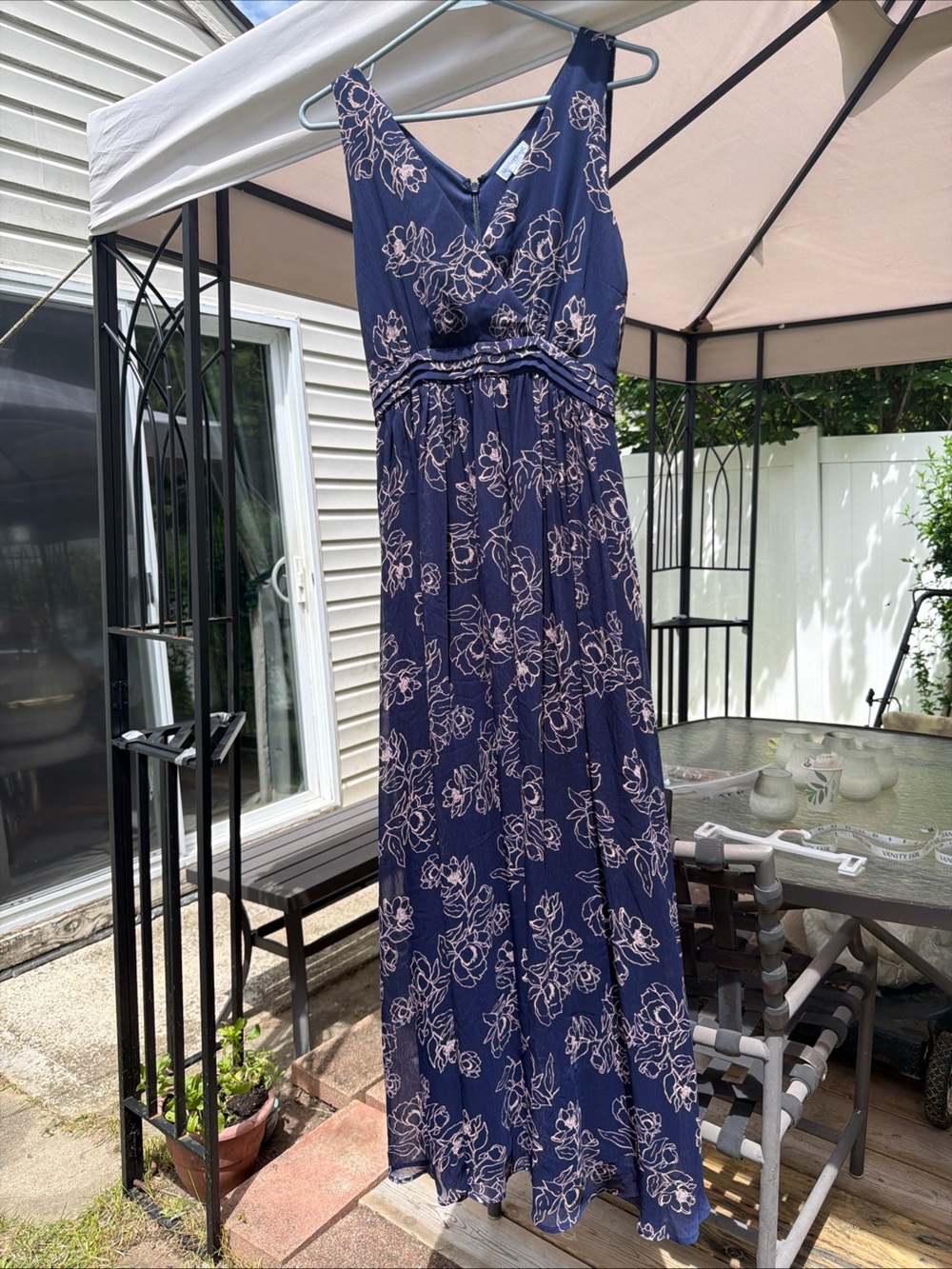 Motherhood Navy Maxi Dress with Light Pink Floral Accents